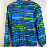 Size 14-16: Columbia Green/Blue Striped Zip-Up Windbreaker