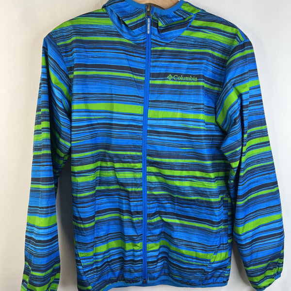 Size 14-16: Columbia Green/Blue Striped Zip-Up Windbreaker