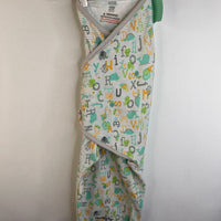 Size L: Summer White/Grey Striped & Colorful Animals Swaddle