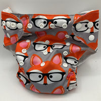 Size OS: Aliva Baby Foxes In Glasses Adjustable Snap Diaper