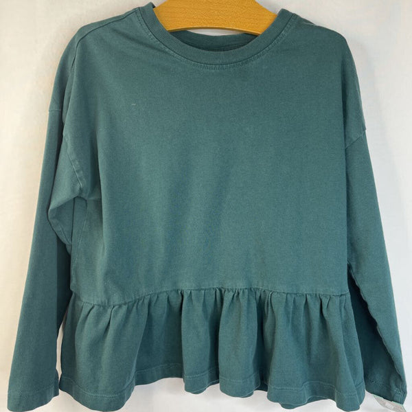 Size 6-7 (120): Hanna Andersson Green Ruffle Bottom Long Sleeve Shirt