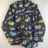 Size 6: Hatley Dark Blue Space Race Cars Print Button-Up Rain Coat