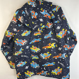 Size 6: Hatley Dark Blue Space Race Cars Print Button-Up Rain Coat