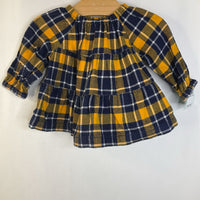 Size 6-12m (70): Hanna Andersson Blue/Yellow Plaid Long Sleeve Dress