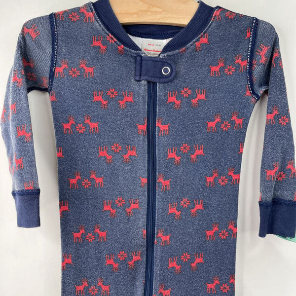 Size 2 (85): Hanna Andersson Blue/Red Reign Deer 1pc Footy PJs