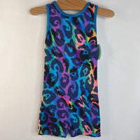 Size 8: Snowflake Designs Blue/Rainbow Leopard Abstract Tank Leotard