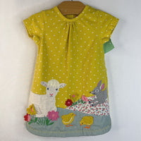 Size 6-9m: Boden Yellow White Polka Dot Lamb Bunny Embroidered Short Sleeve Dress