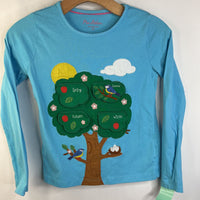 Size 9-10: Boden Light Blue Green Tree Embroidery Long Sleeve Shirt