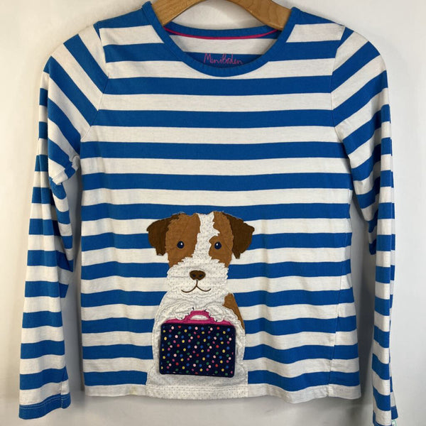 Size 11-12: Boden Blue/White Striped Brown/White Dog Embroidery Long Sleeve Shirt