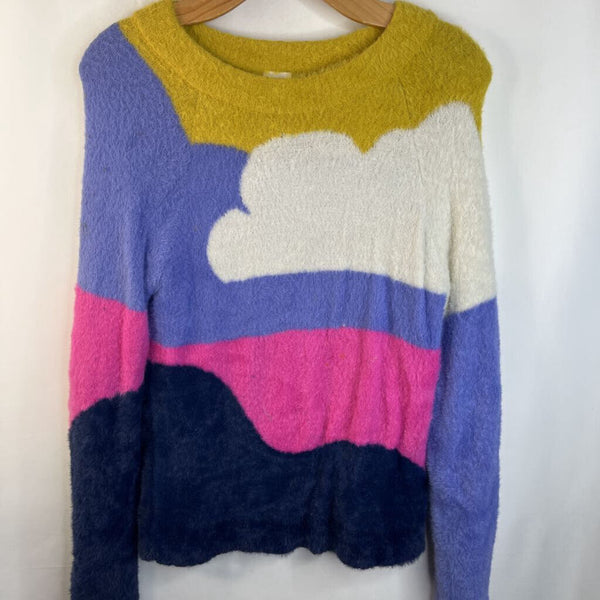 Size 12 (150): Hanna Andersson Purple/Colorful White Cloud Fuzzy Sweater