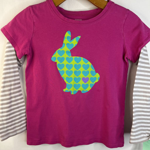 Size 10-12: Garnet Hill White/Grey Pink Green/Blue Heart Bunny Long Sleeve Shirt