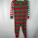 Size 3 (90): Hanna Andersson Green/Red/White Striped 1pc Holiday PJs
