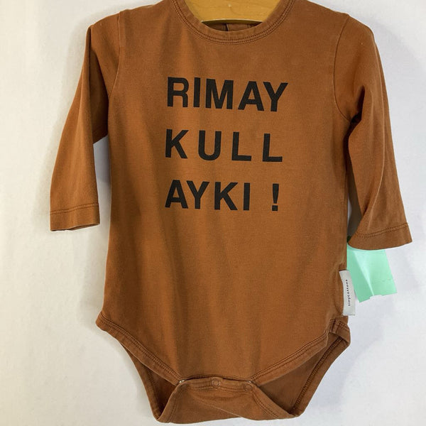 Size 6-12m: Tiny Cottons Brown "Rimaykulayki" Long Sleeve Onesie