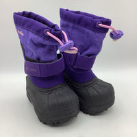 Size 4: Columbia Back/Purple Toggle/Velcro Strap Snow Boots