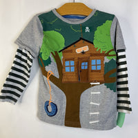 Size 5-6: Mini Boden Grey Patched Dog In Treehouse Long Sleeve Shirt