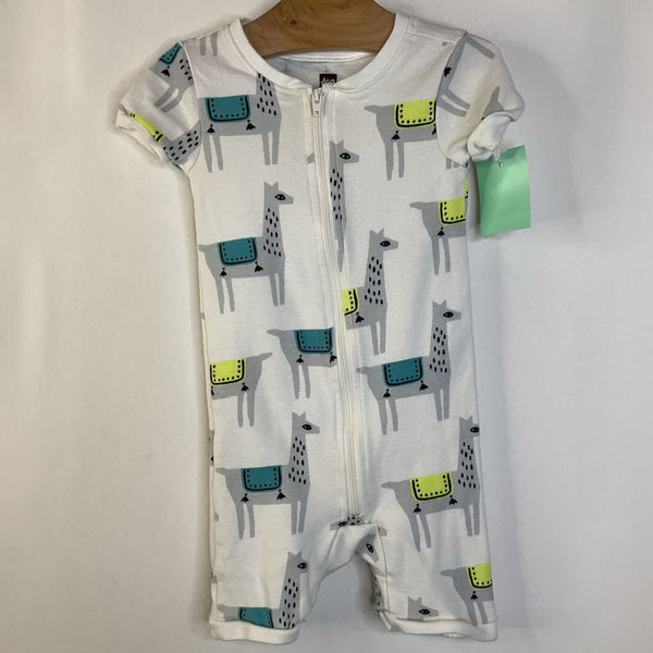 Size 12-18m: Tea White Llama Print Short Sleeve 1pc Shorty PJs