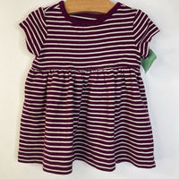 Size 3-6m (60): Hanna Andersson Purple/White Striped Short Sleeve Dress