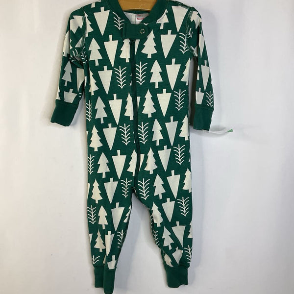 Size 12-18m (75): Hanna Andersson Green/White Trees 1pc PJs