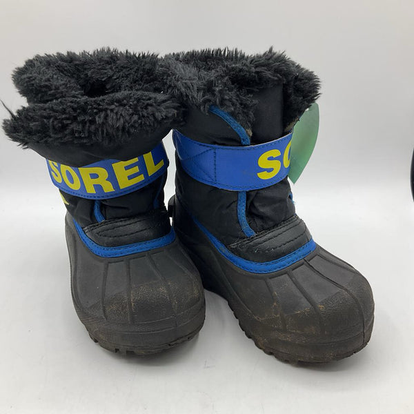 Size 9: Sorel Black Velcro Strap Snow Boots