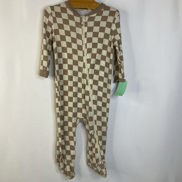 Size 6-9m: Milk Berry Creme/Brown Checkered 1pc Footy PJs