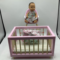 American Girl Doll Pink Crib/Highchair Set W/Baby & Accessories