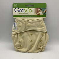 Size O/S: Grovia Hybrid Shell Waterproof Adjustable Snap Diaper Cover: Beige -NEW