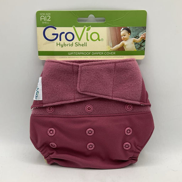 Size O/S: Grovia Hybrid Shell Waterproof Adjustable Snap/Velcro Diaper Cover: Pink -NEW