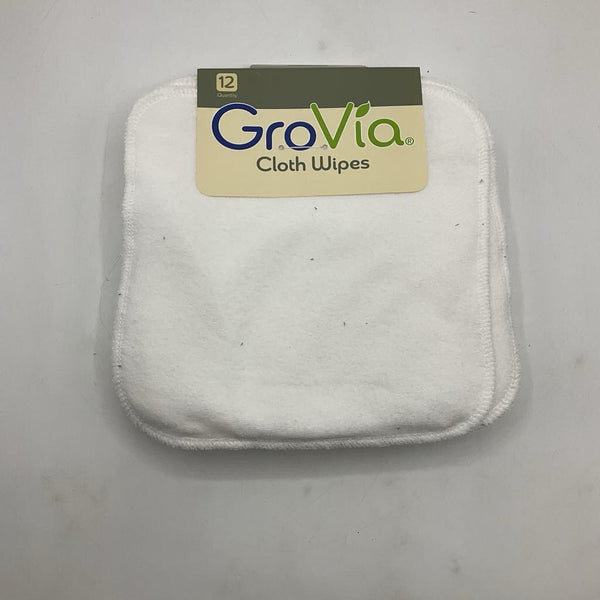 Grovia 12pc Cloth Wipes: White-NEW