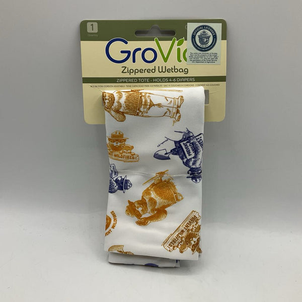 Grovia Zippered Wet Bag: White Smokey The Bear Print-NEW