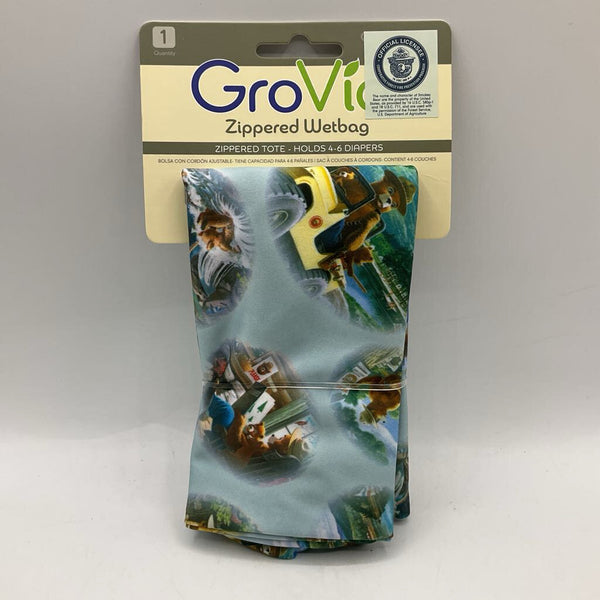 Grovia Zippered Wet Bag: Blue Smokey The Bear Print -NEW