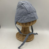 Size S: Sunday Seams Blue/White Striped & Dark Blue Heathered Reversible Sun Bonnet -NEW