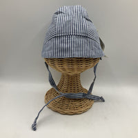 Size S: Sunday Seams Blue/White Striped & Dark Blue Heathered Reversible Sun Bonnet -NEW