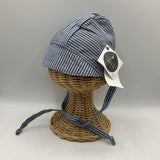 Size S: Sunday Seams Blue/White Striped & Dark Blue Heathered Reversible Sun Bonnet -NEW