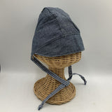 Size S: Sunday Seams Blue/White Striped & Dark Blue Heathered Reversible Sun Bonnet -NEW