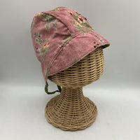 Size S: Sunday Seams Pink Floral Pattern/Green Reversible Sun Bonnet -NEW