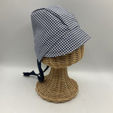 Size S: Sunday Seams Blue/White Checkered & Dark Blue Reversible Sun Bonnet -NEW