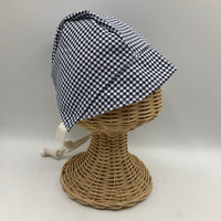 Size S: Sunday Seams Blue/White Checkered & White Reversible Sun Bonnet -NEW