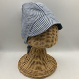 Size M: Sunday Seams Blue/White Striped & Blue Heathered Reversible Sun Bonnet -NEW