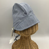 Size M: Sunday Seams Blue/White Striped & Blue Heathered Reversible Sun Bonnet -NEW