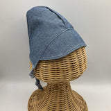 Size M: Sunday Seams Blue/White Striped & Blue Heathered Reversible Sun Bonnet -NEW