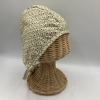Size M: Sunday Seams Creme/Red Floral & Green Reversible Bonnet -NEW