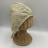 Size M: Sunday Seams Creme/Red Floral & Green Reversible Bonnet -NEW