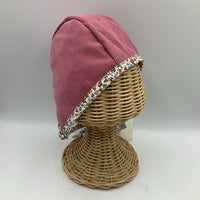 Size M: Sunday Seams Creme/Colorful Floral & Pink Reversible Bonnet -NEW