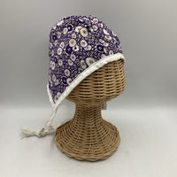 Size M: Sunday Seams Purple/White Gears & White Reversible Bonnet -NEW