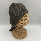 Size M: Sunday Seams Tan & Grey/Tan Flowers Reversible Bonnet -NEW
