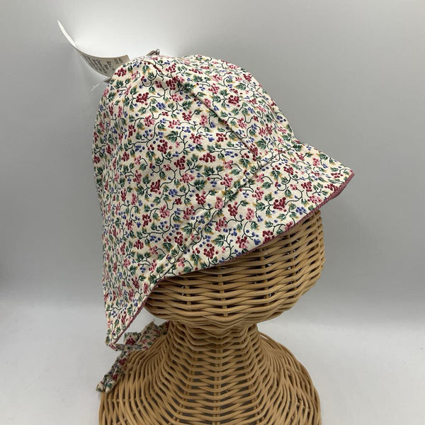 Size L: Sunday Seams Creme/Colorful Florals & Pink Reversible Sun Bonnet -NEW