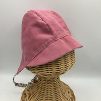 Size L: Sunday Seams Creme/Colorful Florals & Pink Reversible Sun Bonnet -NEW