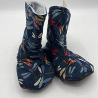 Size 6-12m: Beaneroobaby Blue Dragon Fly Print Soft Sole Booties-NEW