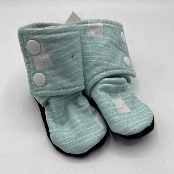 Size 6-9m: Beaneroobaby Blue/White Striped Soft Leather Sole Booties-NEW