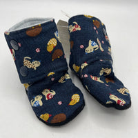 Size 9-12m: Beaneroobaby Dark Blue Cats Print Soft Leather Sole Booties-NEW